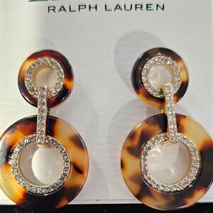 Ralph Lauren Gold-Tone Tortoise Pave Double-Circle Drop Earrings
